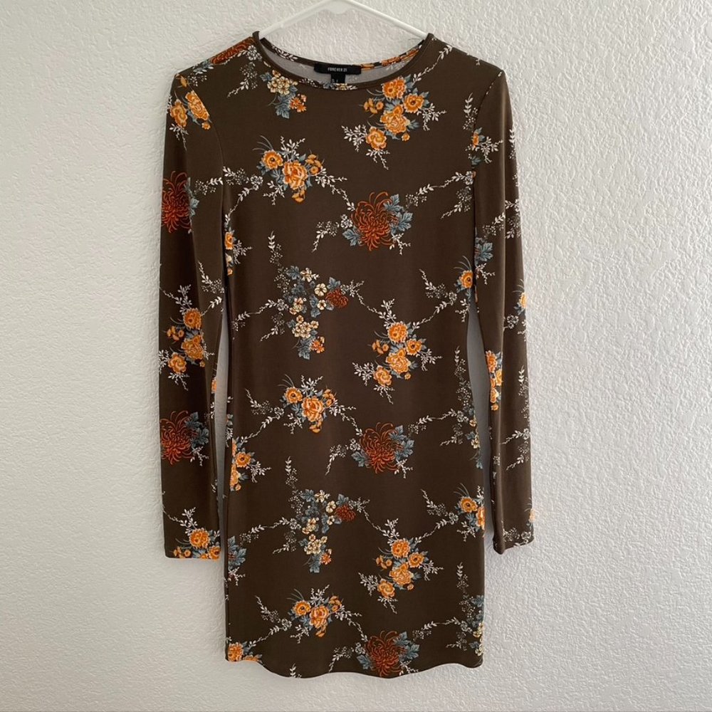 Forever21 Floral Long Sleeve Body Con Dress